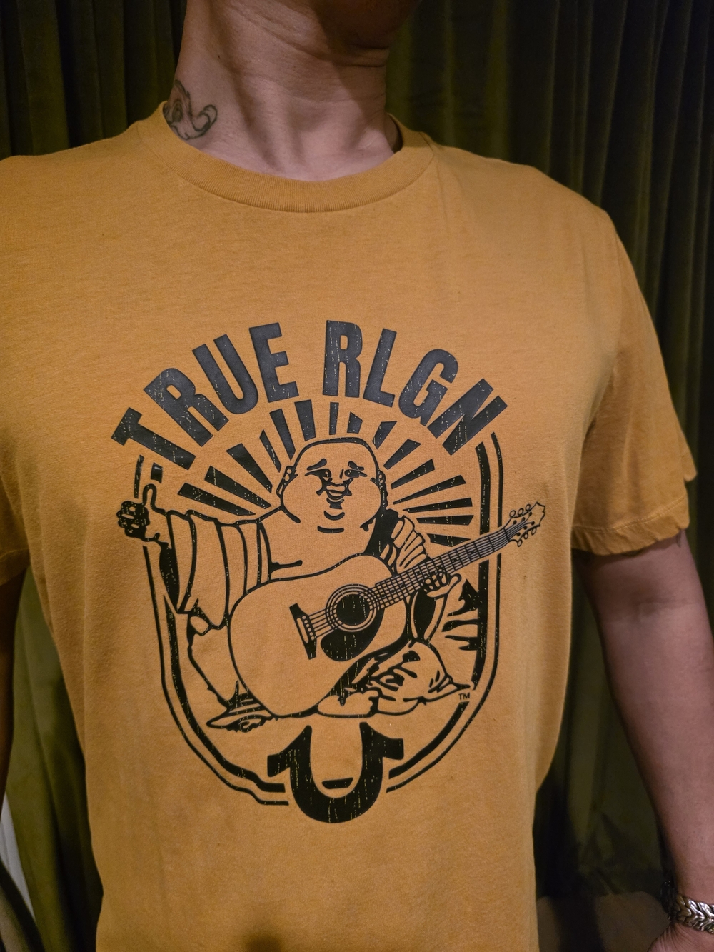 True Religion Men's Antique Gold Buddha Graphic Tee